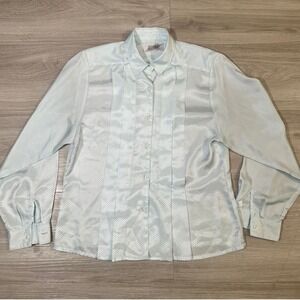 JOSEPHINE Light Blue Textured Button Up Long Sleeve Blouse Women's Size M